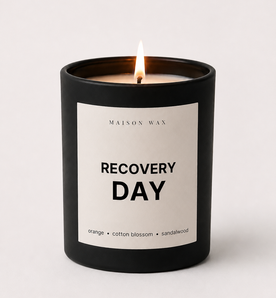 Maison Wax 'Recovery Day' candle with orange, cotton blossom, and sandalwood scent notes.